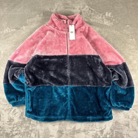 UGG Jackets & Blazers - Deadstock NWT Uggs Elaina Colorblock Pink/Blue Faux-fur Jacket Size Medium